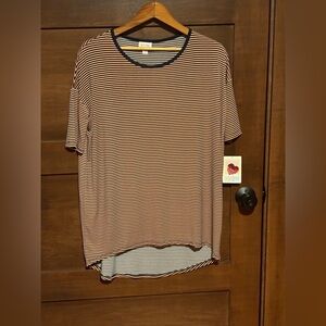 LuLaRoe Navy and Pink Striped Short Sleeve Top